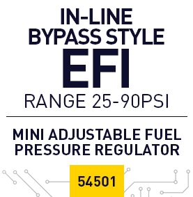 Mini In-Line Fuel Pressure Regulator with 6AN Inlet and 6AN Return 25-90 PSI - 54501